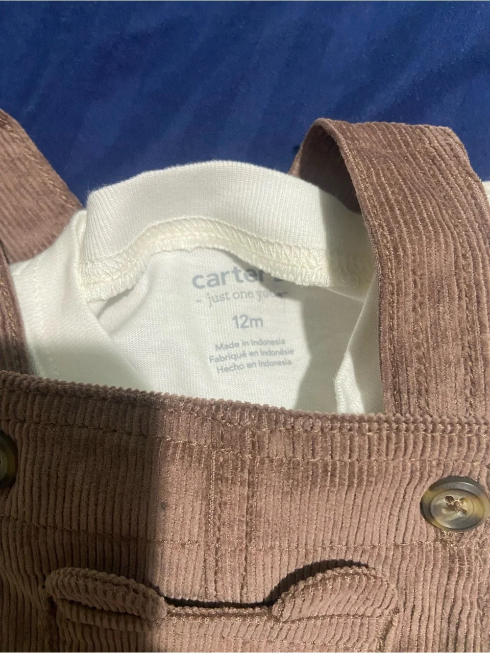 Carter's Brown Corduroy Bear Face Overalls with Cream Bodysuit